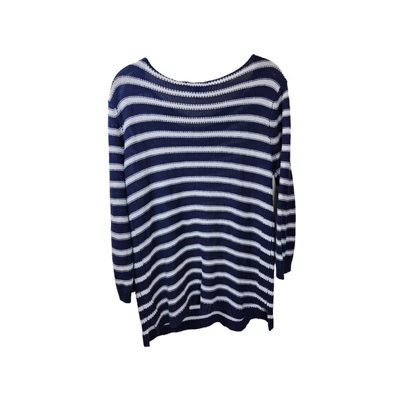 Chaps Womens L Linen Cotton Blend Knit Sweater Navy White Stripe Long Sleeve - Picture 2 of 4